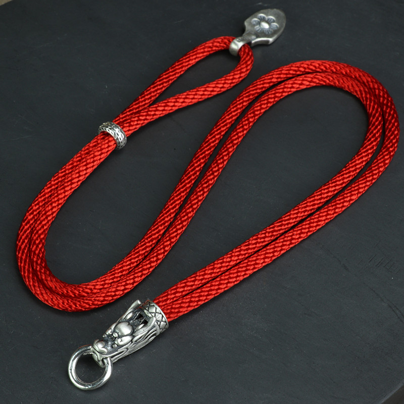 Pure silver dragon title live buckle pure silver dragon rank necklace rope pendant rope adjustment black hanging rope male silver Buddha medal rope