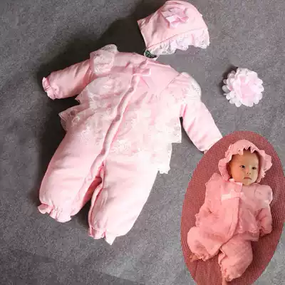 Baby clothes Female baby full moon jumpsuit Winter princess thickened cotton coat newborn 0-6 months 3 autumn and winter 1 year old