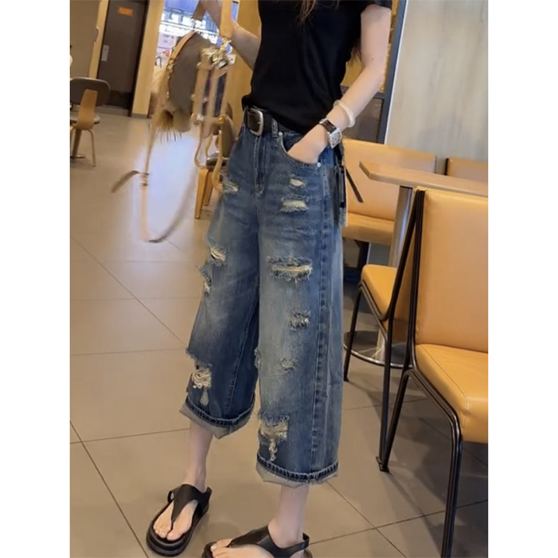 Blue Straight-Leg Jeans for Women, New Summer Style, Petite, Plus Size, High-Waisted, Loose, Slimming, Cropped, Ripped Granny Pants Blue Straight-Leg Jeans for Women, New Summer Style, Petite, Plus Size, High-Waisted, Loose, Slimming, Cropped, Ripped Granny Pants