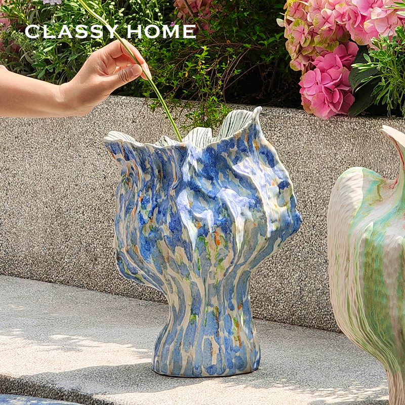 Original by a Potter [Monet's Garden] Handmade Ceramic Art Vase Wabi-Sabi Style Guesthouse Dining Room Decoration