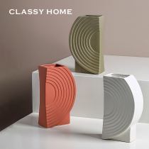 Morandi creative stripe geometry vegetarian ceramic vase model room flower decoration modern simple light luxury jewelry