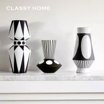 Designer series black and white geometric ceramic handmade vase flower modern light luxury simple Nordic study ornaments