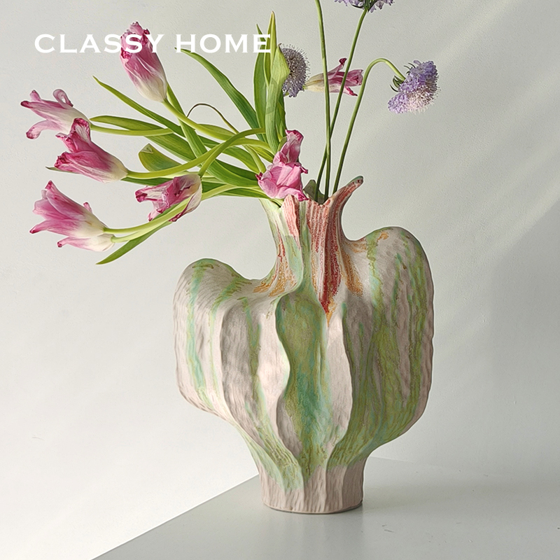 Original Pottery by a Potter [Monet's Garden] Ceramic Handmade Art Vase Wabi-Sabi Style Guesthouse Dining Room Decoration