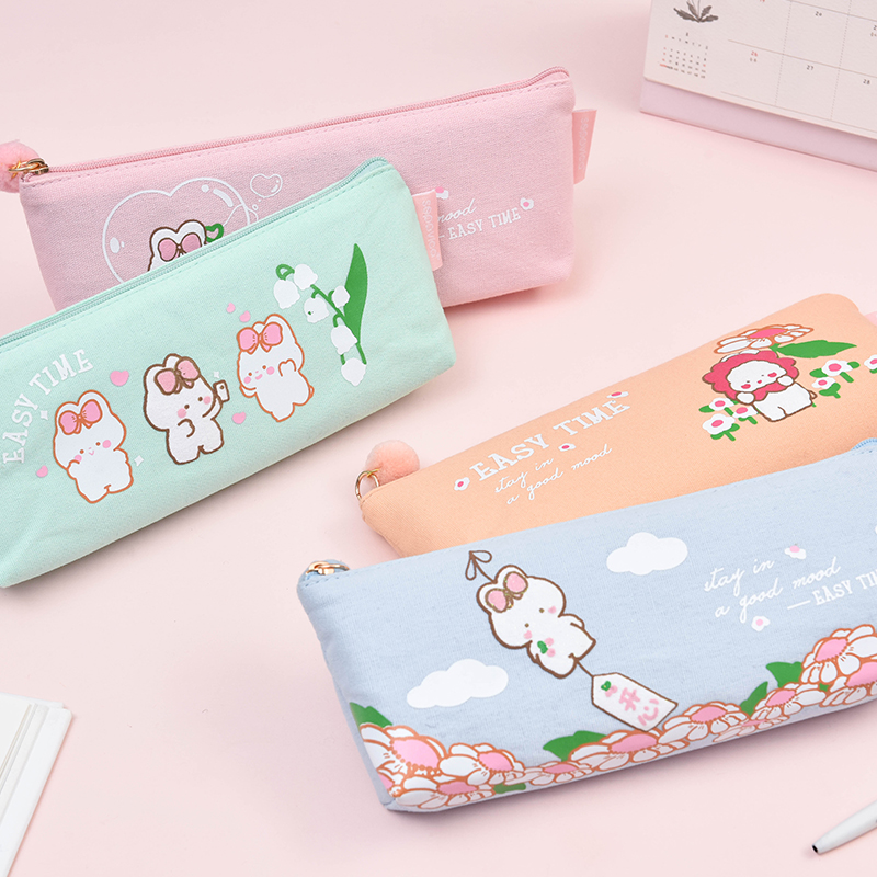Original Canvas Triangle Pencil bag Pencil Case Containing bags Girls version Junior girls Girls children Primary school girls Junior elementary school girls' minimalist literature and art Creative Salt Inches Wind Day at high face value Large capacity