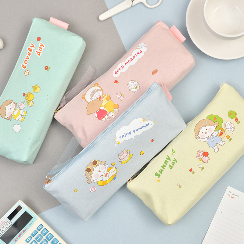 Canvas triangle pencil bag stationery bag Japanese art fairy qi, cute girl girl version of stationery box in the wind middle school simple students with girls small original