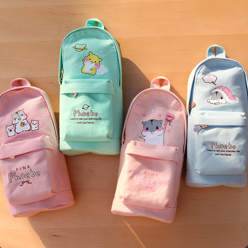 Creative Korea small fresh school bag modeling pencil bag Female simple girl heart cute box bag Junior high school students ins college girls net red stationery box ins tide girl canvas Korean version of the large capacity