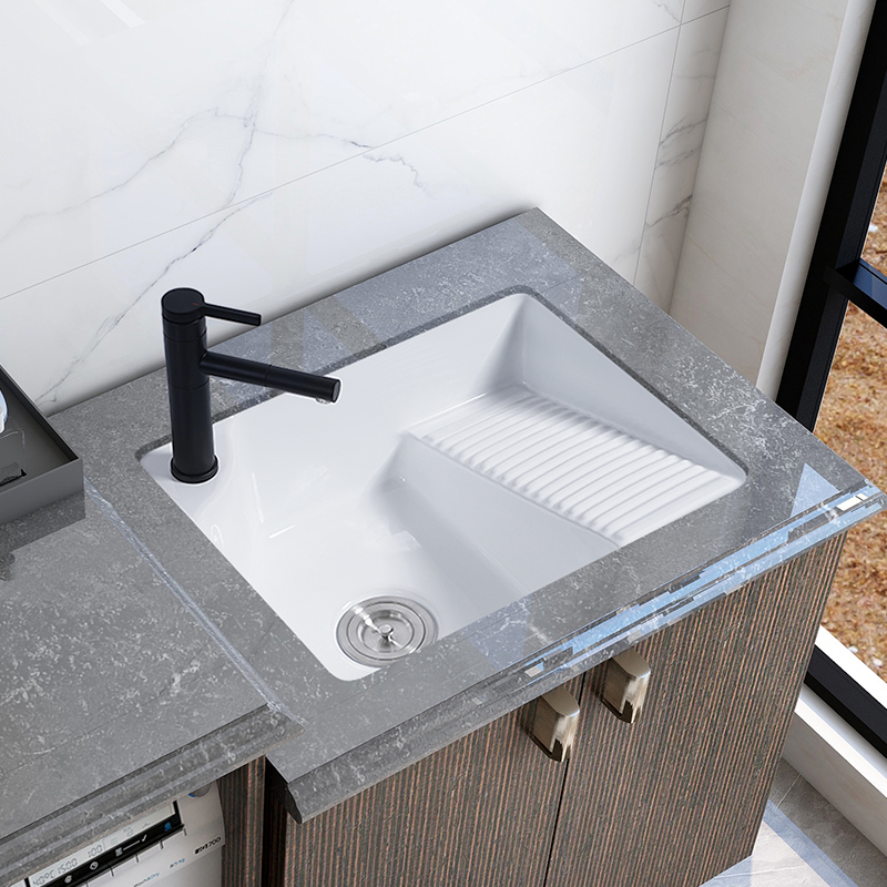 Ceramic large number Balcony Laundry Table with washboard ultra-deep with tap hole Laundry basin Basin Deep Water Tank Single Sink