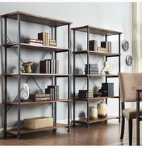 American wrought iron solid wood bookshelf floor-to-ceiling industrial retro style used book rack shelf Multi-layer household partition shelf