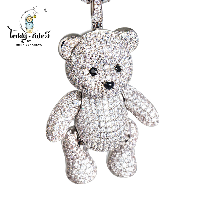 (New) Teddy Tales Bear Full Diamond Necklace Niche Light Luxury Sweater Chain Male and Female Couples