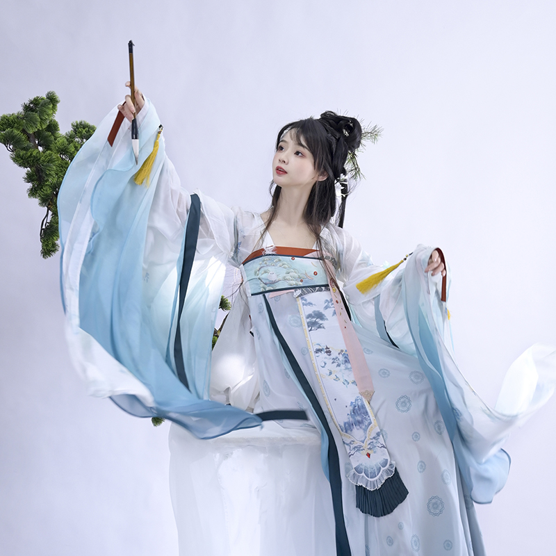 Han Fengyin (Fufeng) Northern and Southern Dynasties large-sleeved jacket cross skirt printed embroidery Hanfu new elegant and original chest-length