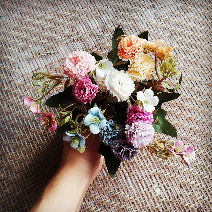 Garden Mori diy simulation flower small ornaments bouquet Chinese painting peach blossom cherry blossom plum blossom branch small handle flower carnation