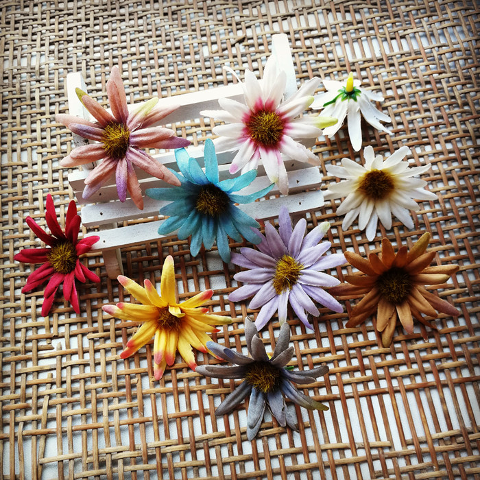 Flower sea diy simulation flower flower head wreath material hand-made material straw hat flower corsage gray oil painting daisy