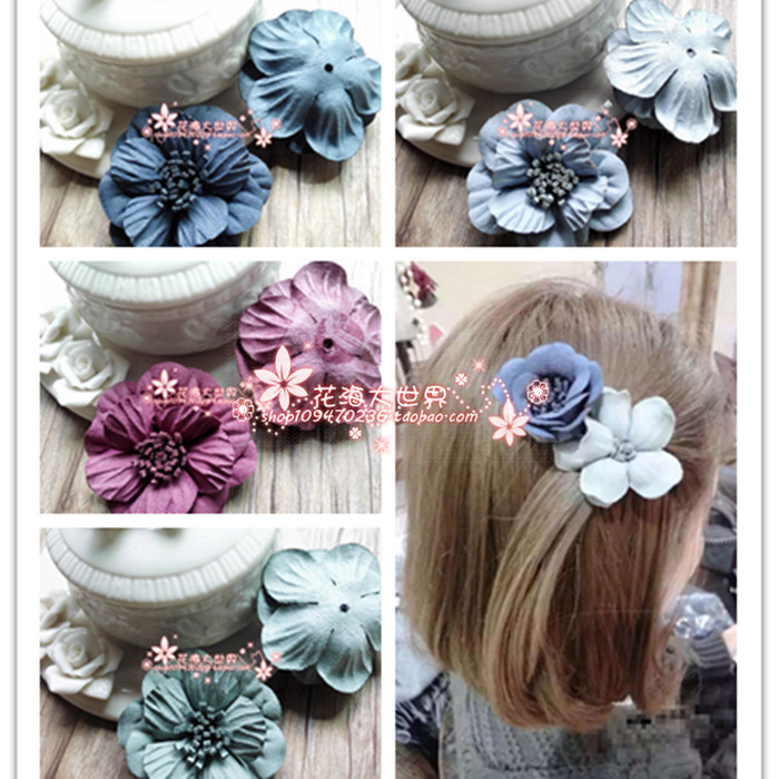 DIY jewelry fabric imitation flower headdress hair accessories rose imitation leather woolen cloth flowers 5 corner roses