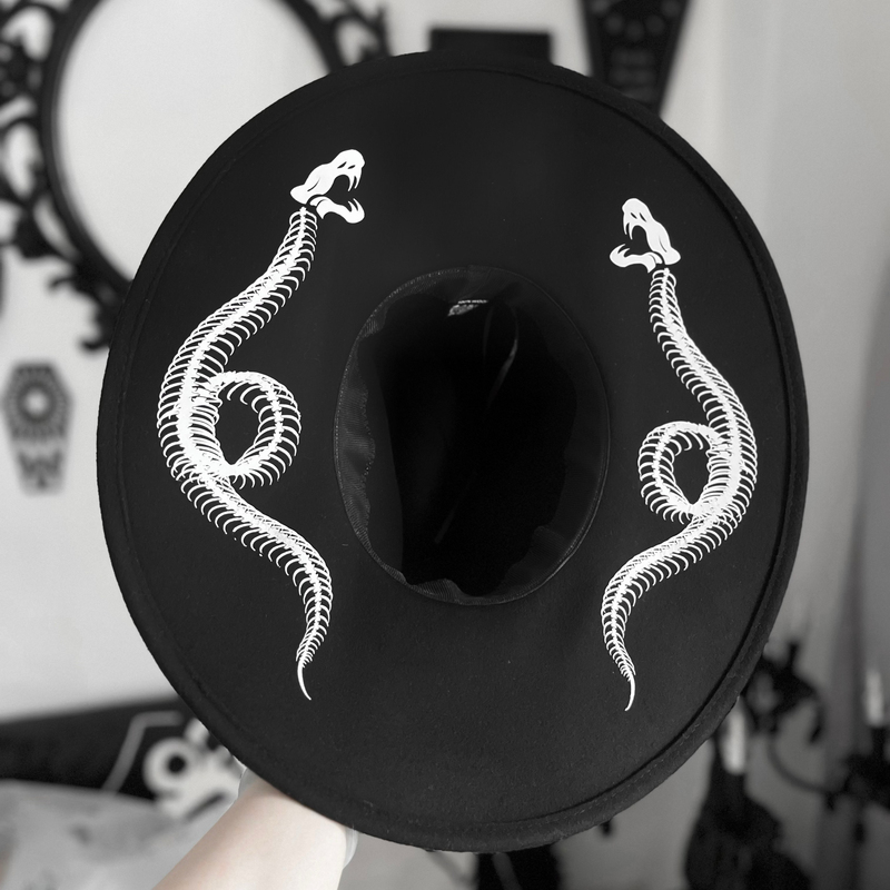 【Halloween Group】Eyeball Gothic Original Print Snake Bone Devil Horn Big Brim Hat