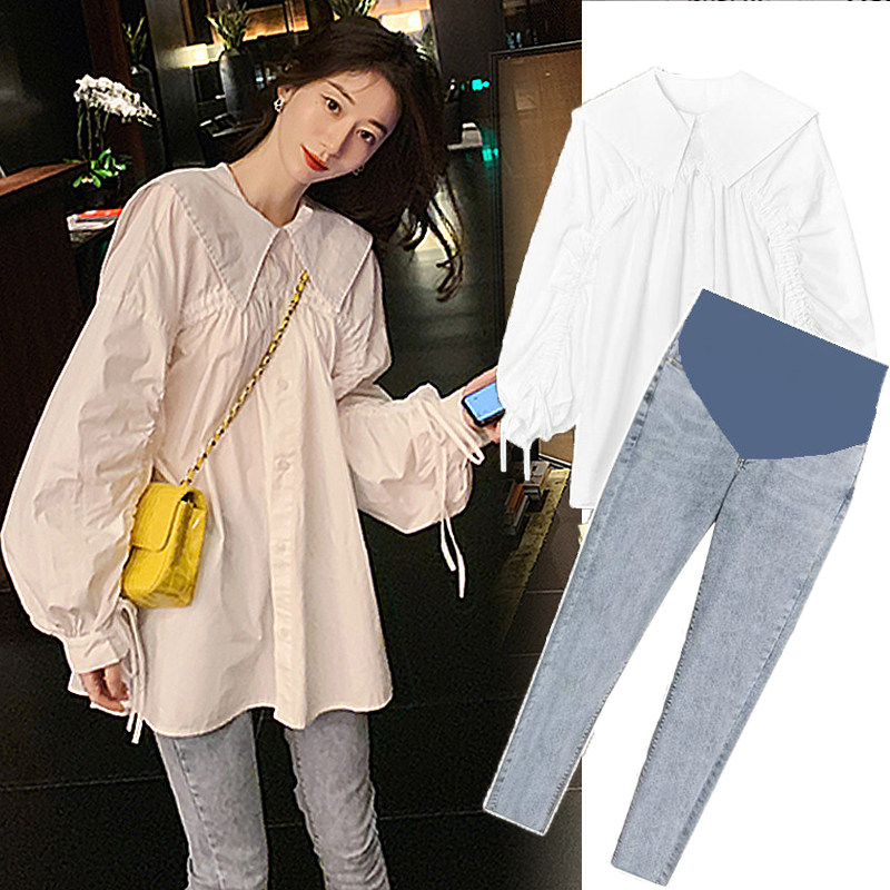 Maternity Autumn Suit 2021 New Fashion Style Little Man Pregnant Woman Spring and Autumn Top Super Fairy Shirt Woman