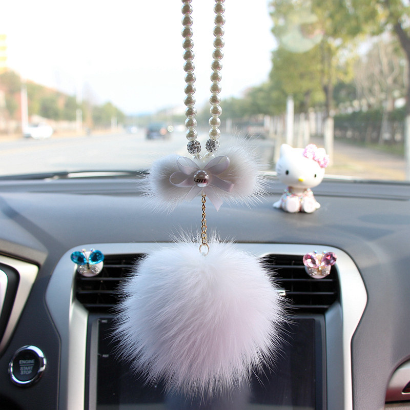 Fox fur car pendant upscale water mink wool bow tie in car Rear Mirror Pendant pendant hanging decoration Hair Wool Female