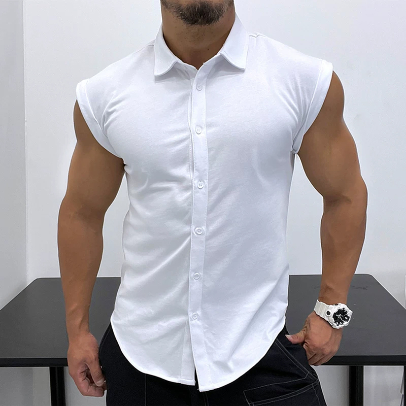 Excellent Ready-To-Wear Loose-Fitting, Slimming Sleeveless Shirt! Solid Color, All-Cotton, Good Fabric Shirt, Casual, Trendy, Fashionable for Men Excellent Ready-To-Wear Loose-Fitting, Slimming Sleeveless Shirt! Solid Color, All-Cotton, Good Fabric Shirt, Casual, Trendy, Fashionable for Men