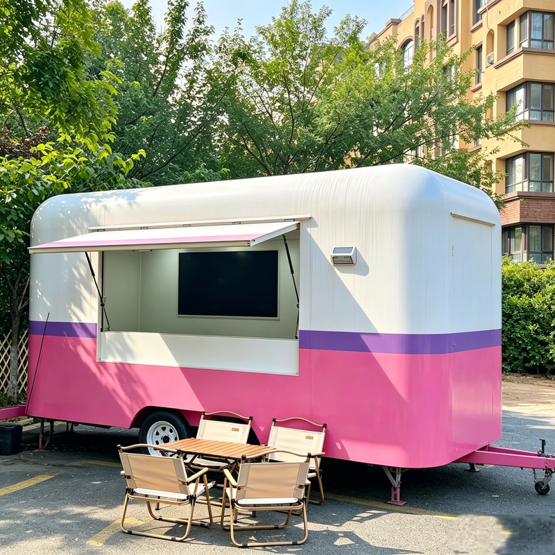 Internet-Famous Towable Coffee Cart, Commercial Mobile Milk Tea and Snack Cart, Multifunctional Mobile Vending Cart for Tourist Areas and Camping