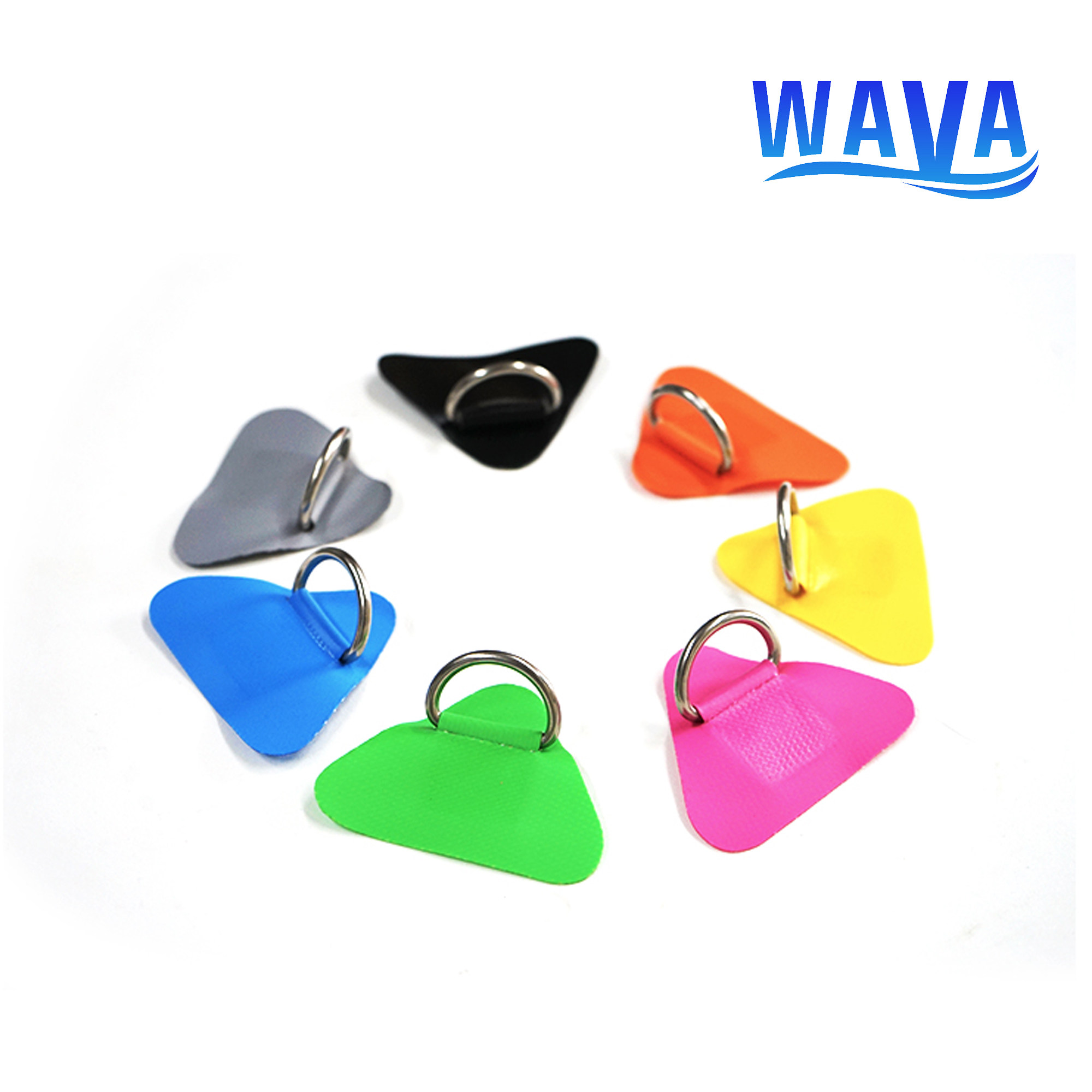 Color pvc patch stainless steel triangle D-ring buckle multi-color optional with adhesive surfboard rubber boat buckle