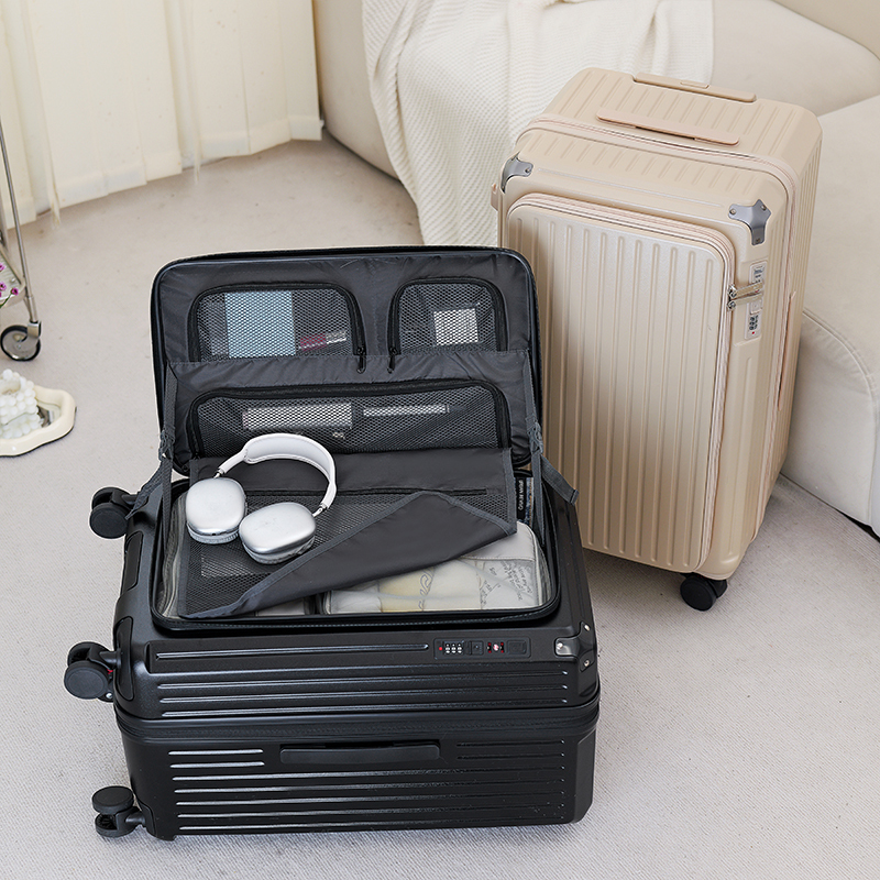 Side-Opening Suitcase for Women 2025 New Model Expandable Multifunctional Trolley Case 20inch Travel Suitcase Carry-On Leather Suitcase for Men