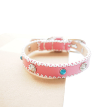 Duo Xiaodou handmade cowhide collar pink orange leather soft pet cat dog custom bell collar
