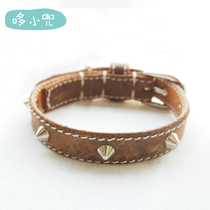Duo Xiaodou handmade custom pet genuine leather cowhide anti-bite orange collar cat dog retro bell collar