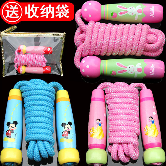 Children's skipping rope, kindergarten, primary school student, baby, special for beginners, adjustable single cotton skipping rope, wooden cartoon