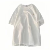 Летняя японская футболка с коротким рукавом для влюбленных, с вышивкой, оверсайз