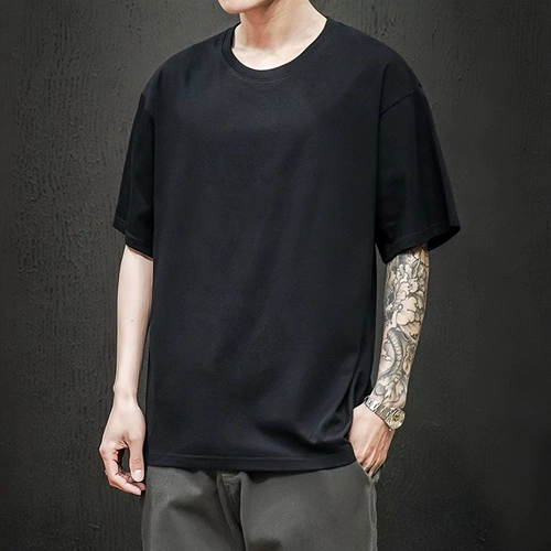 Тонкая приятная телу однотонная трендовая футболка с коротким рукавом, оверсайз, большой размер