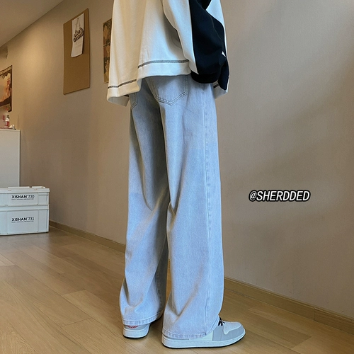 Ретро джинсы, штаны, повседневные брюки, в американском стиле, осенние, свободный прямой крой, оверсайз