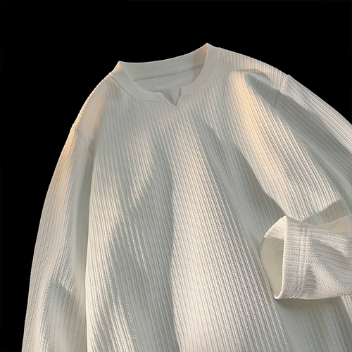 Белый весенний летний базовый приятный телу лонгслив для отдыха, V-образный вырез, размер, свободный крой