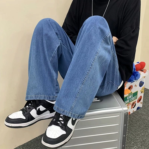 Осенние флисовые прямые свободные джинсы, штаны, демисезонные повседневные брюки, большой размер, свободный крой