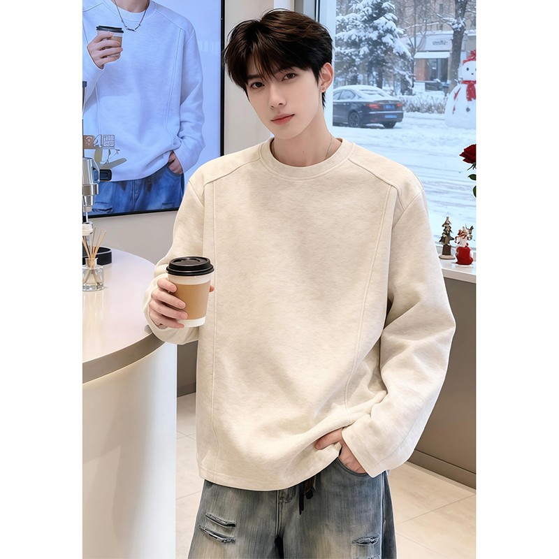 White Floral Gray American-Style Heavyweight Long-Sleeve T-Shirt for Men, Autumn Cleanfit Inner Layer Base Shirt, Deconstructed Regular Shoulder Sweatshirt White Floral Gray American-Style Heavyweight Long-Sleeve T-Shirt for Men, Autumn Cleanfit Inner Layer Base Shirt, Deconstructed Regular Shoulder Sweatshirt