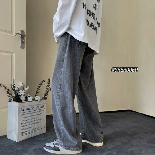 Ретро джинсы, штаны, повседневные брюки, в американском стиле, осенние, свободный прямой крой, оверсайз