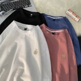 Летняя японская футболка с коротким рукавом для влюбленных, с вышивкой, оверсайз