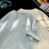 Быстросохнущая летняя шелковая футболка с коротким рукавом для отдыха, с вышивкой, короткий рукав, в американском стиле