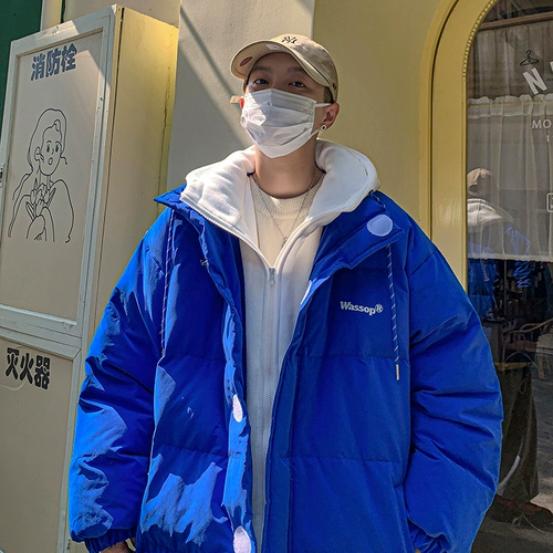 Синий демисезонный пуховик, трендовая куртка, комплект с капюшоном