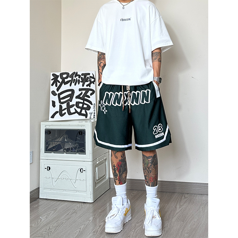 American-Style Basketball Shorts for Men, High Street Fashion Brand, Large Size, Stylish Casual Mid-Length Shorts, Over-The-Knee Sports Fitness Five-Point Pants