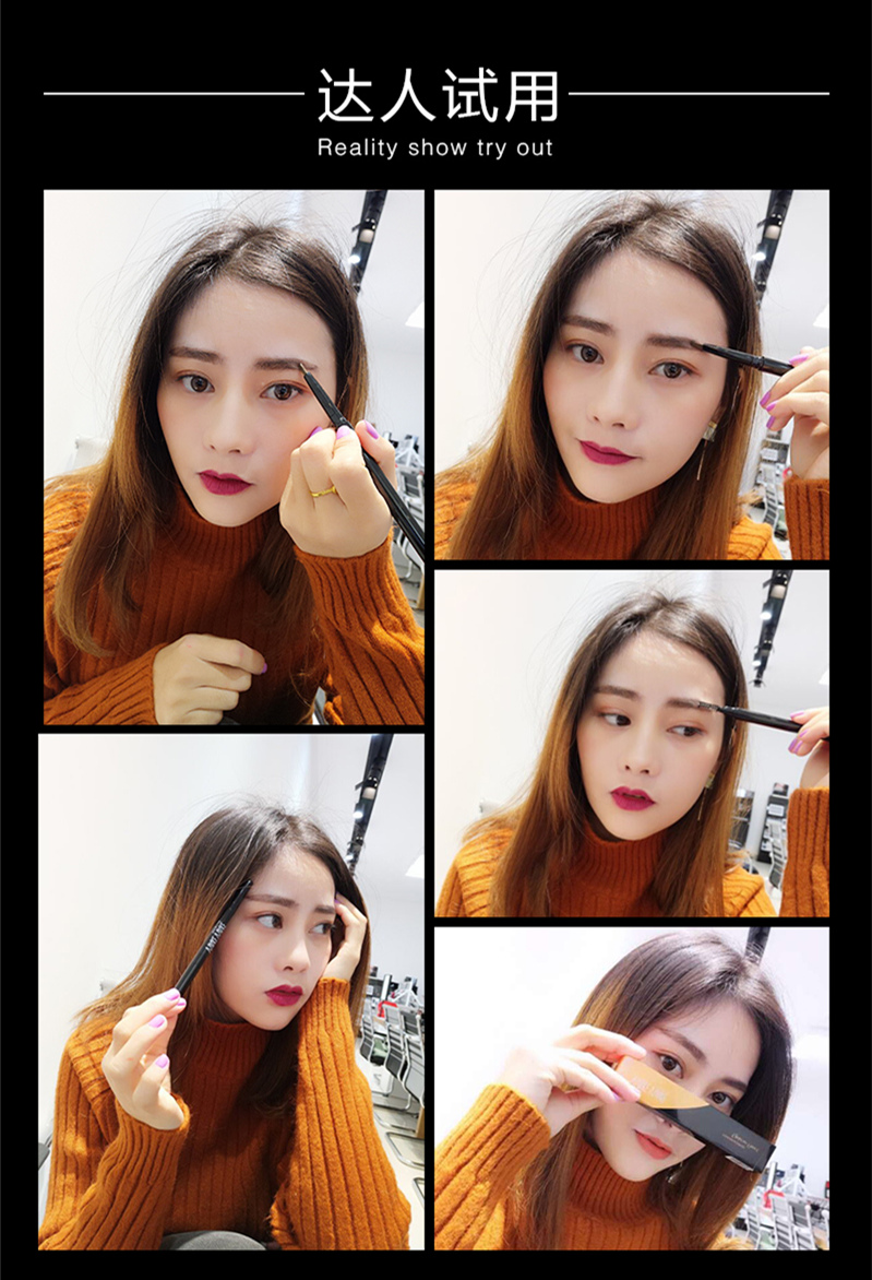 GIỮ LIVE hai đầu tự động bút chì lông mày không thấm nước và mồ hôi không nở màu nâu cà phê tro một từ trang điểm lông mày newbie - Bút chì lông mày / Bột / Stick kẻ chân mày