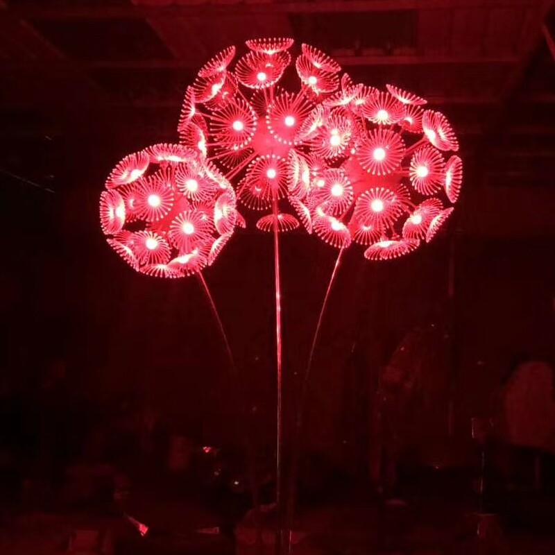 Custom wrought iron stainless steel dandelion sculpture outdoor lawn green garden landscape dandelion light flower ball