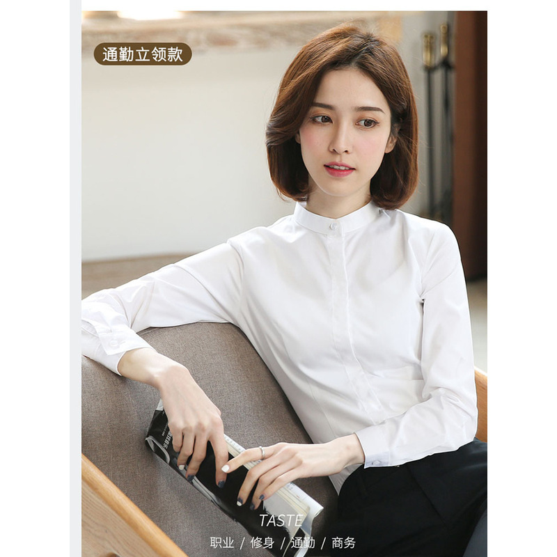 White Shirt for Women, Stand-Up Collar, Hidden Placket, Professional Workwear, Cotton-Polyester Shirt, Commuter Style, 2026 New Design Shirt White Shirt for Women, Stand-Up Collar, Hidden Placket, Professional Workwear, Cotton-Polyester Shirt, Commuter Style, 2026 New Design Shirt