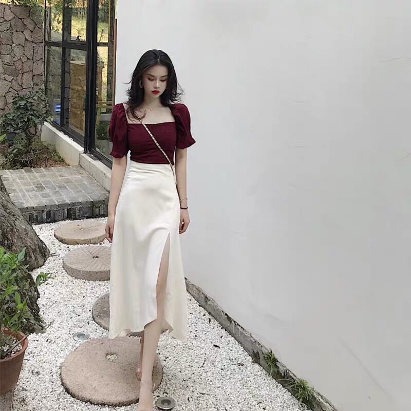 2022 summer new women's summer square shoulder slit dress sub-summer small two-piece suit summer dress