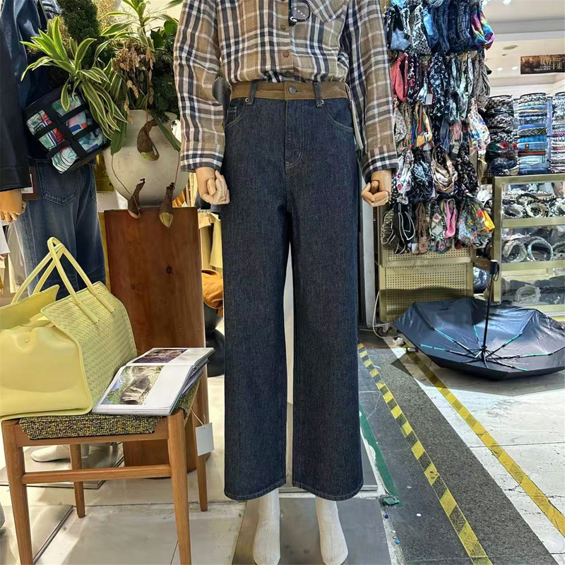 Oni French Retro Stylish Patchwork High-Waisted Denim Straight-Leg Pants for Women, 2026 Autumn New Casual Pants Oni French Retro Stylish Patchwork High-Waisted Denim Straight-Leg Pants for Women, 2026 Autumn New Casual Pants