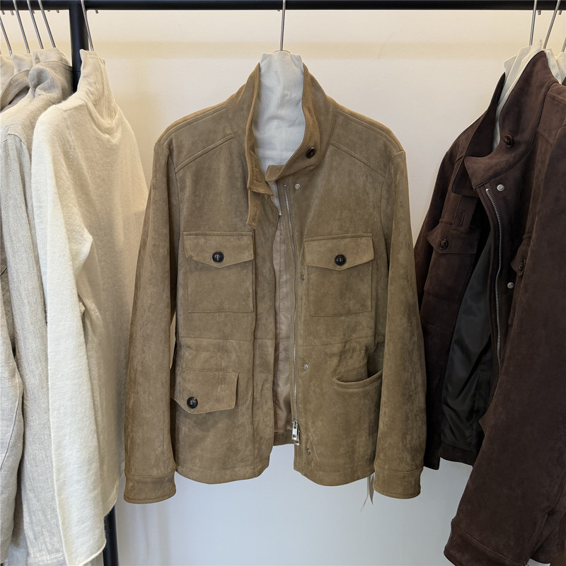 Bluepops Korean Style High-End Coffee-Colored Workwear Jacket for Women 2026 Autumn New Commuter Stand-Up Collar Jacket Top