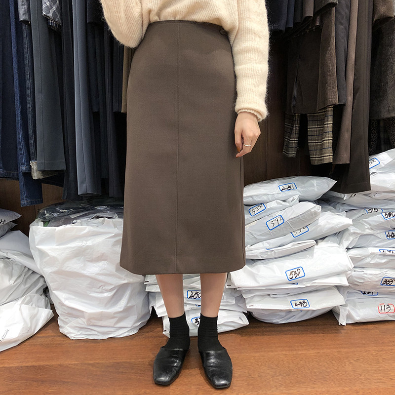 2022 autumn and winter new skirt women's A-line high-waisted slim one-step skirt mid-length version slit bag hip-length skirt