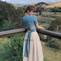 2021 summer new design sense sexy short backless jersey sweater womens short sleeve fashion slip shirt top