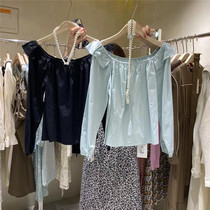 Benyan Han Edition Sweet Lotus Leaf-edge Shirt with a word-collar shirt tide with pearl belt in spring