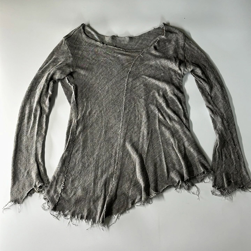 14Th Visual Style, Patchwork Asymmetrical, Washed and Distressed Long-Sleeve T-Shirt, Subculture Top, Unisex 14Th Visual Style, Patchwork Asymmetrical, Washed and Distressed Long-Sleeve T-Shirt, Subculture Top, Unisex