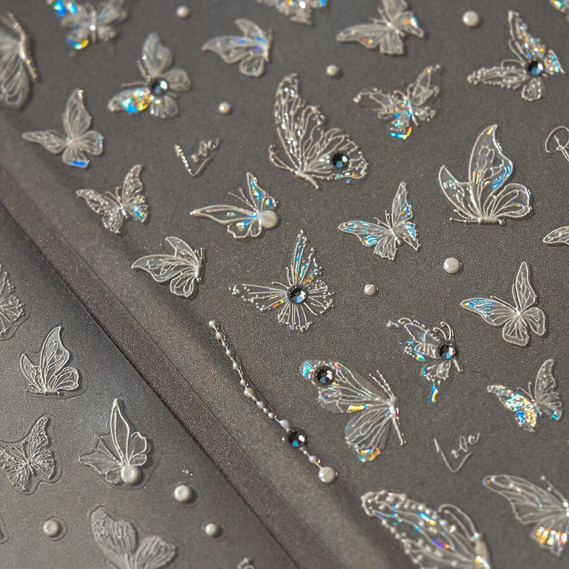 New Shell Light Dynamic Butterfly Nail Stickers, Trendy High-End Liquid Transparent Fairy Butterfly Cute Nail Stickers