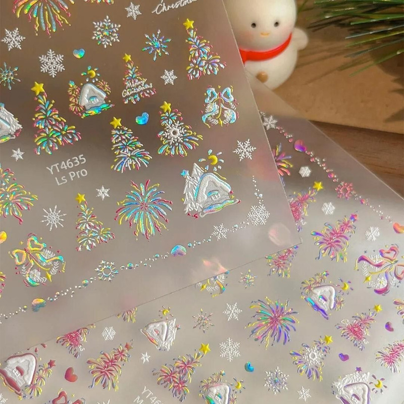 Xiaohongshu Same Style Laser Gold Foil Christmas Fireworks Nail Stickers, Dazzling and Sparkling Adhesive-Backed Nail Decoration Stickers Xiaohongshu Same Style Laser Gold Foil Christmas Fireworks Nail Stickers, Dazzling and Sparkling Adhesive-Backed Nail Decoration Stickers